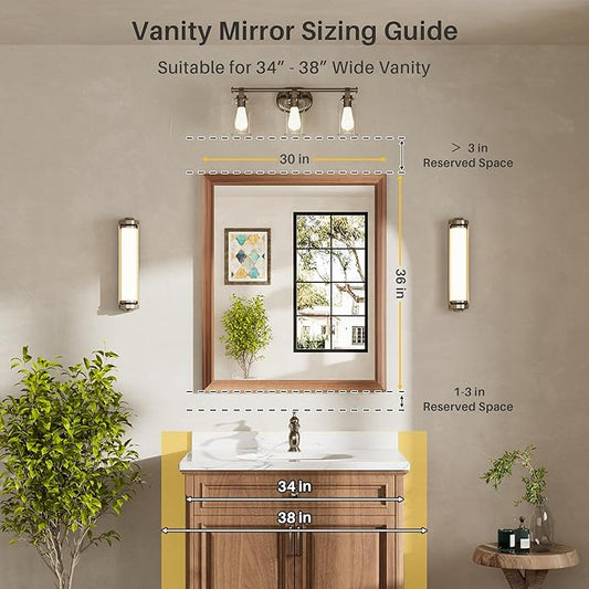 36x30 Inch Bathroom Mirror for Wall, Anti-Rust Walnut Wood Grain Metal Framed Bathroom Mirrors for Over Sink,Rectangler Mirrors for Bathroom Vanity, Farmhouse, Bedroom, Living Room, Entryway Decor