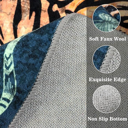 Tiger Rug Runner for Hallways 2x6Ft, Boho Farmhouse Kitchen Laundry Runner Rugs Non Slip, Low Pile Soft Animal Bedroom Floor Carpet for Entryway Laundry Bathroom Spring Summer, Dark Blue