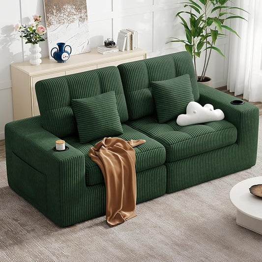 80" Boneless Loveseat Sofa in a Box,No Assembly Required Comfy Deep Seat Cloud Couch,Modern Small Couches for Living Room, Bedroom,Apartment,Green 1 PCS