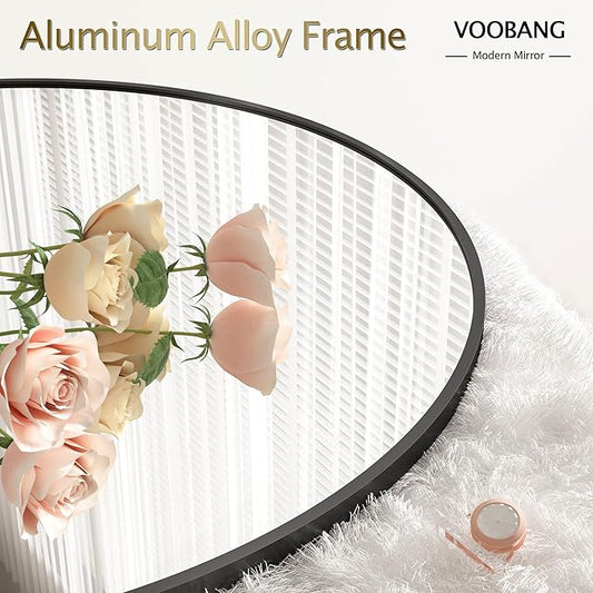 VooBang Round Mirror 36" Black Wall Mounted Circle Mirrors Vanity Mirror with Aluminum Alloy Frame Modern Decoration for Bathroom, Living Room, Vanity, Bedroom, Entryway