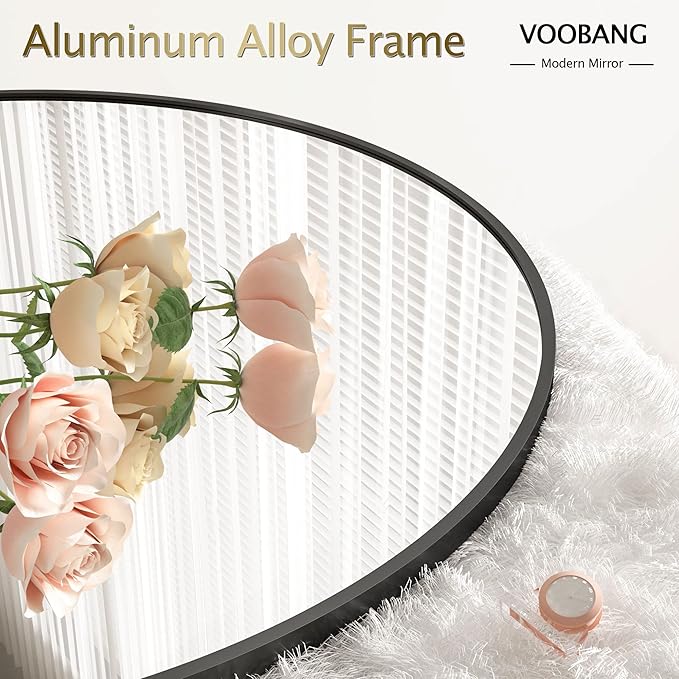 VooBang Round Mirror 19.6" Black Wall Mounted Circle Mirrors Vanity Mirror with Aluminum Alloy Frame Modern Decoration for Bathroom, Living Room, Vanity, Bedroom, Entryway