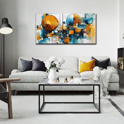 ENTANUB Abstract Canvas Wall Art for Living Room, Circle Wall Decor for Bedroom, Orange and Blue Print Paintings Artwork, Size 20x40 Inches