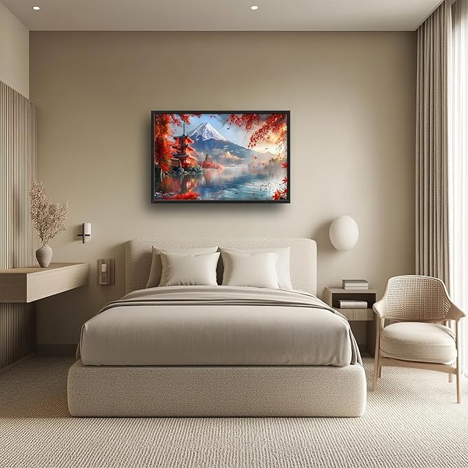 Mount Landscape Large Wall Art for Living Room Lake Mountain Nature Fall Maple Leaves Decor Japanese Autumn Tree Pictures Canvas Prints Painting Framed Artwork for Modern Home Bedroom 24"x36"