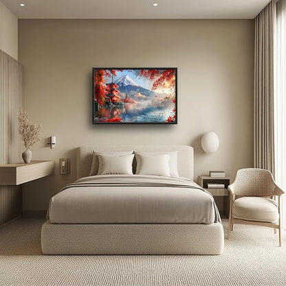 Mount Landscape Large Wall Art for Living Room Lake Mountain Nature Fall Maple Leaves Decor Japanese Autumn Tree Pictures Canvas Prints Painting Framed Artwork for Modern Home Bedroom 24"x36"