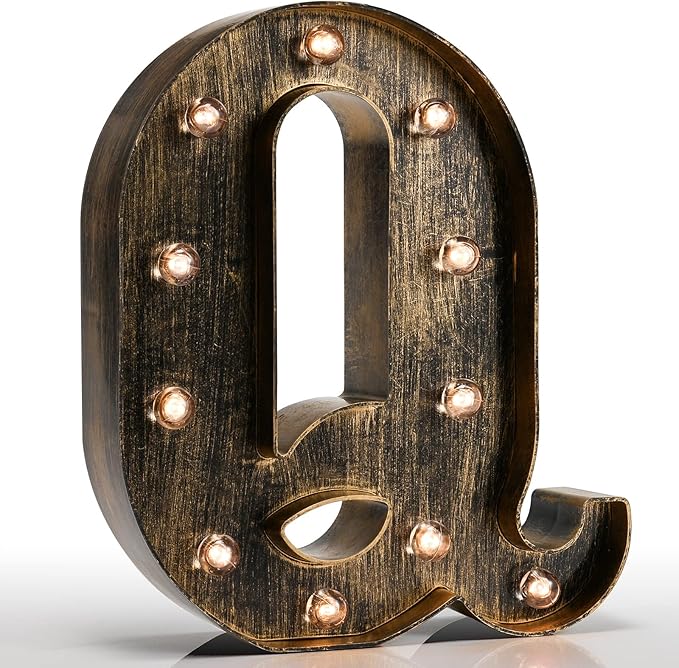 Pooqla Vintage Light Up Marquee Letters with Lights – Illuminated Industrial Style Lighted Alphabet Letter Signs - Coffee Bar Apartment Bedroom Wall Home Initials Decor A-Z
