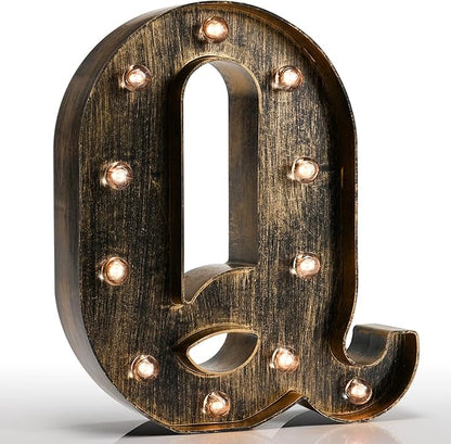 Pooqla Vintage Light Up Marquee Letters with Lights – Illuminated Industrial Style Lighted Alphabet Letter Signs - Coffee Bar Apartment Bedroom Wall Home Initials Decor A-Z