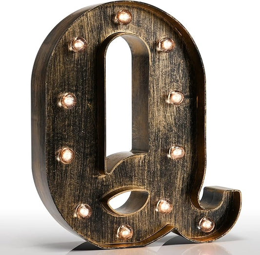 Pooqla Vintage Light Up Marquee Letters with Lights – Illuminated Industrial Style Lighted Alphabet Letter Signs - Coffee Bar Apartment Bedroom Wall Home Initials Decor A-Z