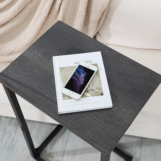 AMHANCIBLE C Shaped End Tables Set of 2, Couch Side Tables that Slide Under Sofa, TV Trays for Living Room, Bedroom, Small Space, Dark Grey HET02BDG