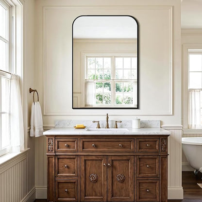 Bathroom Vanity Mirror for Wall, 40" x 28" Black Metal Framed Bathroom Mirror for Mantel, Living Room, Bedroom, Entryway, Fireplace Decor