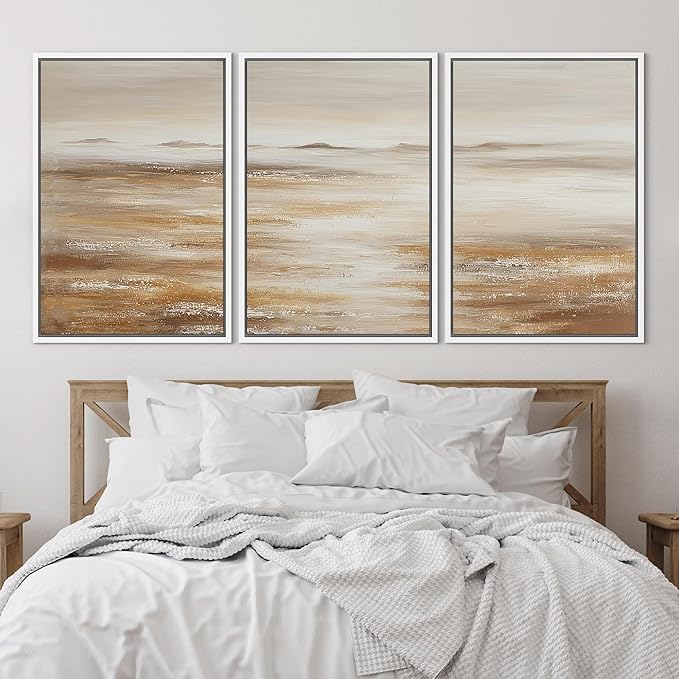 SIGNLEADER Framed Canvas Print Wall Art Set Soft Earth Tone Minimal Landscape Illustrations Minimal Decorative Bohemian for Living Room, Bedroom, Office - 24"x36"x3 White