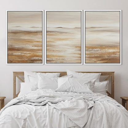 SIGNLEADER Framed Canvas Print Wall Art Set Soft Earth Tone Minimal Landscape Illustrations Minimal Decorative Bohemian for Living Room, Bedroom, Office - 24"x36"x3 White