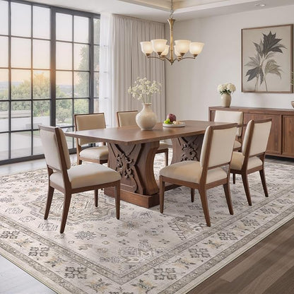 EIEIHOUSE Washable Area Rugs for Living Room -8x10 Neutral Vintage Distressed Floral Farmhouse Boho Large Soft Floor Rug Indoor Non Slip Carpet for Living Room Bedroom Dining Room Office -Beige Brown