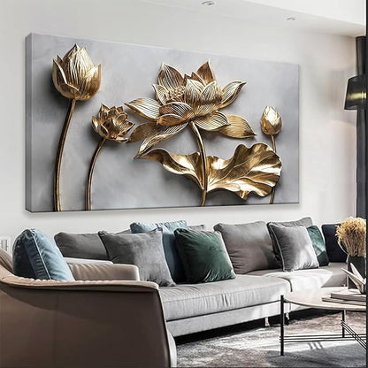 Canvas Art Wall Decor Print Modern Minimalist Flower Paintings Gold Wall Art Prints Floral Wall Art Pictures For Bedroom Kitchen Office Artwork 20"×40"