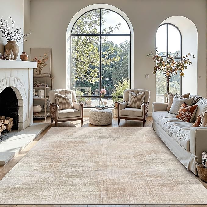 5x7 Area Rugs for Bedroom Living Room,Non-Slip Washable Modern Green Abstract Rugs for Dining Room, Foldable Thin Indoor Carpet Stain Resistant(Beige Grey)
