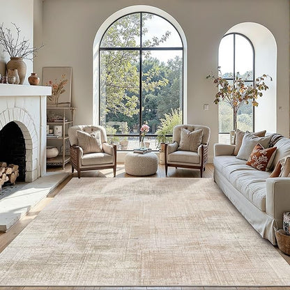 5x7 Area Rugs for Bedroom Living Room,Non-Slip Washable Modern Green Abstract Rugs for Dining Room, Foldable Thin Indoor Carpet Stain Resistant(Beige Grey)