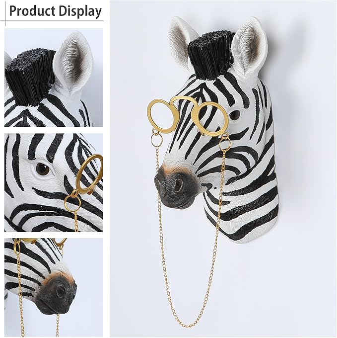 UITWMKTG Simulated Animal Head Wall Decor Colored Animal Sculptures Wall Mount 3D Wall Art Decoration for Home Bedroom Living Room Decor Zebra