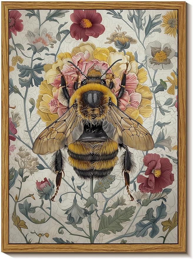 Djmwtb Framed Wall Art Vintage Wall Decor Bee Canvas Art Insect Pictures Floral Paintings Botanical Prints Nature Artwork for Bedroom Living Room