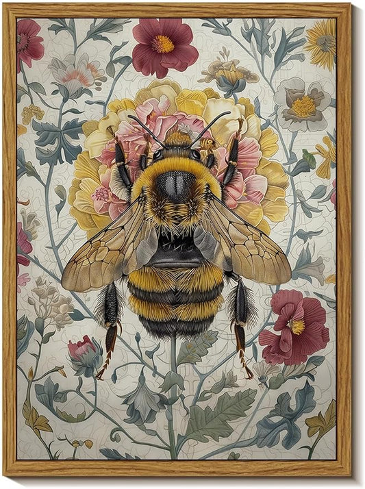 Djmwtb Framed Wall Art Vintage Wall Decor Bee Canvas Art Insect Pictures Floral Paintings Botanical Prints Nature Artwork for Bedroom Living Room