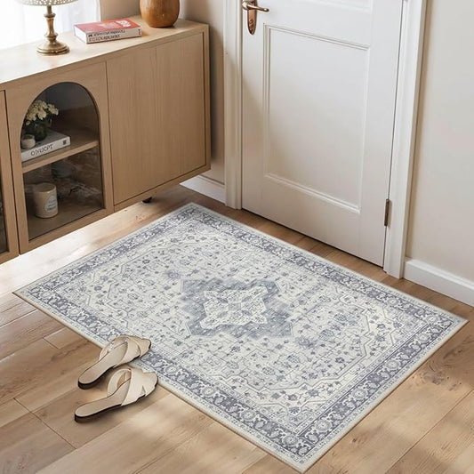 Rugxara 2x3 Door Mat Indoor Entrance, Washable Non Slip Kitchen Bathroom Rugs, Ultra-Thin Throw Small Rug for Front Door/Indoor Entrances, Blue