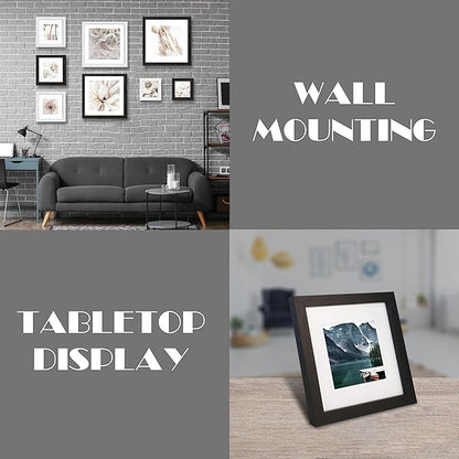 Hongkee 6x6 Black Picture Frames set of 3, Made of Wooden and Real Glass Square Photo frame - Displays 4x4 Picture With Mat or 6 x 6 Without Mat, Desktop & Wall Collage Frame set