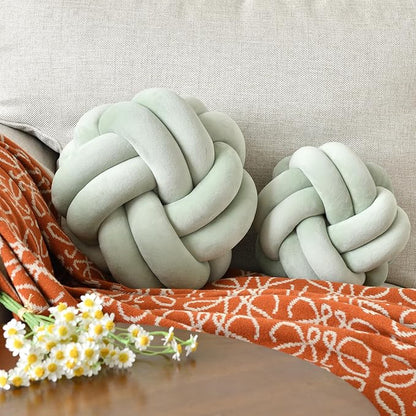 Knot Ball Pillow, Round Decorative Throw Pillows Cushion, 8 Inch Sage Green Soft Plush Knotted Pillows Pillow, Modern Home Throw Knot Decorative Cushion