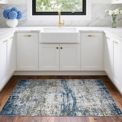 ROYHOME Modern Abstract 2x3 Area Rug Non Slip Non Shedding Low Pile Stain Resistant Rug for Entryway Kitchen Bedroom,Navy