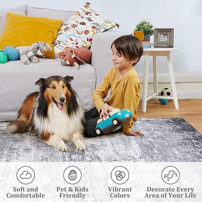 ROYHOME Modern Abstract Runner Rug 2x10 Washable Non Slip Stain Resistant Rug for Bedroom Living Room Non Shedding Low Pile Indoor Floor Cover,Light Grey