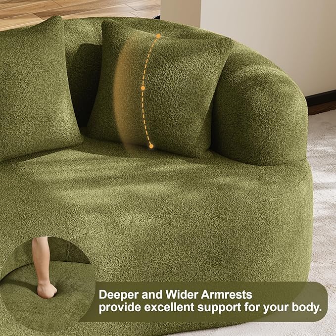 68.5" Loveseat Sofa for Living Room, Modern Luxury Plush Chenille Extra Deep Seat Curved Cloud Floor Couch with 3 Throw Pillows for Small Spaces, No Assembly Needed, Sage Green