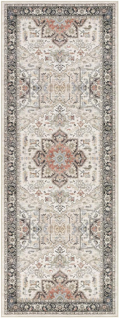 Area Rug for Living Room - 3x8 Large Soft Washable Oriental Vintage Floral Carpet Safe for Babies & Pets - Fade Stain Resistant Non Slip Rugs for Bedroom Dining Room Nursery Dorm Office Home Decor