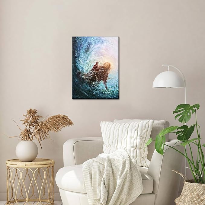 Jesus Christian Wall Art, Hand of God Canvas Paintings Posters Prints, Christ Religion Bible Jesus Salvation Wall Decor for Church Study Prayer Room Home Decoration 12x16 in Framed