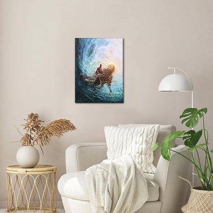 Jesus Christian Wall Art, Hand of God Canvas Paintings Posters Prints, Christ Religion Bible Jesus Salvation Wall Decor for Church Study Prayer Room Home Decoration 12x16 in Framed