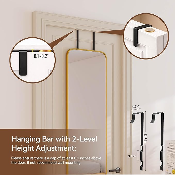 NARCISSUS 47x14 Mirror Door Hanging Full Length,Over Door or Wall Mounted Aluminum Alloy Frame Tempered Glass Rectangle Full Body Mirrors for Bedroom Dressing Living Room Bathroom 47 inch Gold