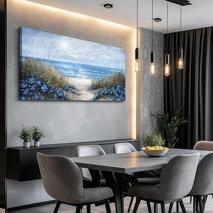KELIYUAN Large Wall Art For Living Room Canvas Wall Decor For Office Bedroom Decoration Blue Ocean Wall Painting Sea Wave Pictures Printing Artwork Modern Beach Posters Aesthetic Home Decor 24"x48"