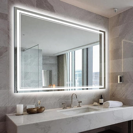 EOGOW LED Bathroom Mirror with Lights,48"x36"Backlit LED Mirror for Bathrooms with Anti-Fog,Dimmable,3 Colors Bathroom Mirror, Wall Mounted Horizontal/Vertical Vanity Mirrors,Tempered Glass
