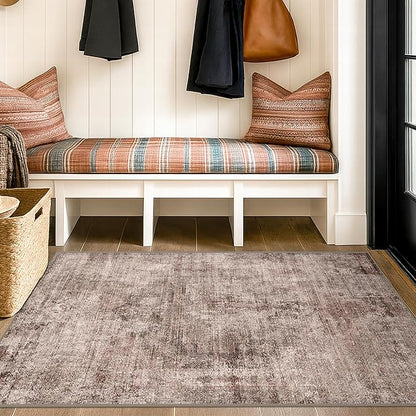 3x5 Washable Terracotta Entryway Rug, Non Slip Vintage Distressed Medallion Rug for Kitchen, Laundry Room, Mudroom & Hallway, Low Pile Stain Resistant Farmhouse Boho Doorway Mat