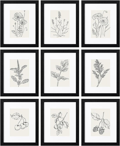 eletecpro 8x10 Picture Frames Set of 9 Classic Gallery Wall Frame Set, Displays 5x7 with Mat or 8x10 No Mat, Picture Frames Collage Wall Decor, Black Frames for Home Decor