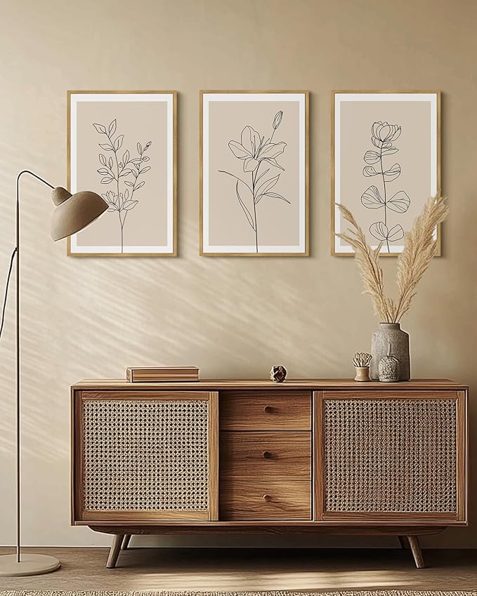 Drsoum Flower Bouquet Framed Retro Wildflower Botanical Pictures Prints Minimalist Modern Nature Plant Floral Rustic Artwork Bedroom Hallway Ready to Hang 16x24in Natural Framed