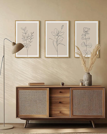 Drsoum Flower Bouquet Framed Retro Wildflower Botanical Pictures Prints Minimalist Modern Nature Plant Floral Rustic Artwork Bedroom Hallway Ready to Hang 16x24in Natural Framed