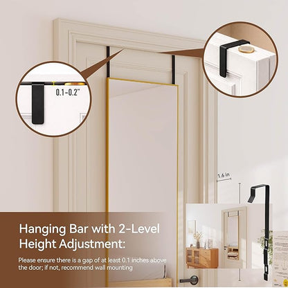 NARCISSUS 47x14 Mirror Door Hanging Full Length,Over Door or Wall Mounted Aluminum Alloy Frame Tempered Glass Rectangle Full Body Mirrors for Bedroom Dressing Living Room Bathroom 47 inch Gold