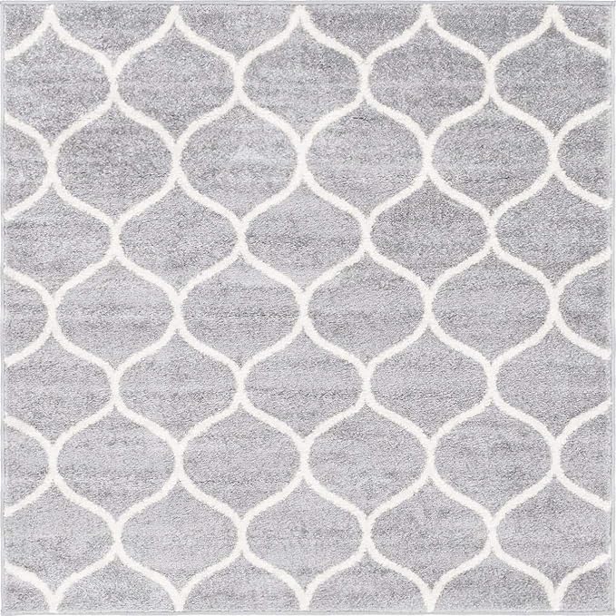 Unique Loom Trellis Frieze Collection Area Rug - Rounded (4' Square, Light Gray/ Ivory)