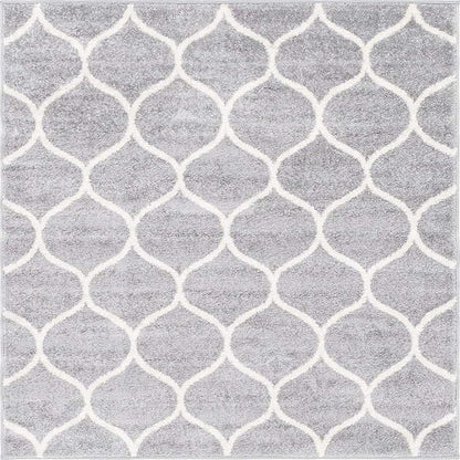 Unique Loom Trellis Frieze Collection Area Rug - Rounded (4' Square, Light Gray/ Ivory)
