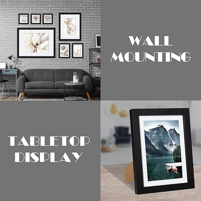 Hongkee 5x7 Black Picture Frames set of 3, Made of Wooden and Glass Photo frame - Displays Picture 4x6 with Mat or 5 x 7 without Mat, Desktop & Wall Collage Frame set