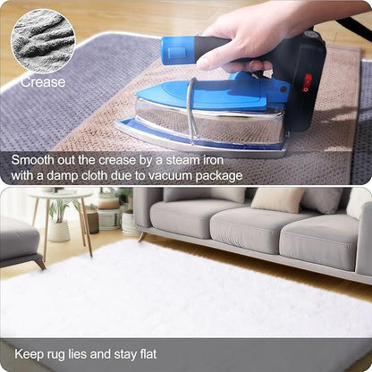 qulint 5x7 White Rugs for Living Room, Shag Fluffy Rug for Bedroom Soft Large Carpet for Kids Room, Shaggy Fuzzy Alfombras Modernas for Boys and Girls Dorm Nursery Home Decor (5ft x 7ft, White)