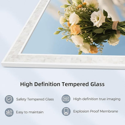 Tanmicoshomy White Shell Framed Rectangular Wall Mirrors for Bathroom, 24x36 Inch Mosaic Mirror for Bedroom Living Room or Entryway, Wall Mounted Horizontal or Vertical Hanging