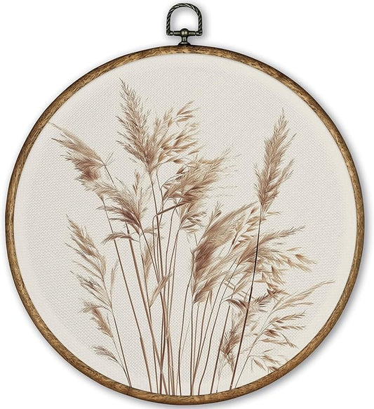 TLESKE Beige Rustic Botanical Fall Round Wall Art Decor, Boho Autumn Wildflower Floral Canvas Prints, Neutral Vintage Wall Hanging Door Decor, Perfect for Bedroom, Living Room, Farmhouse 10x10