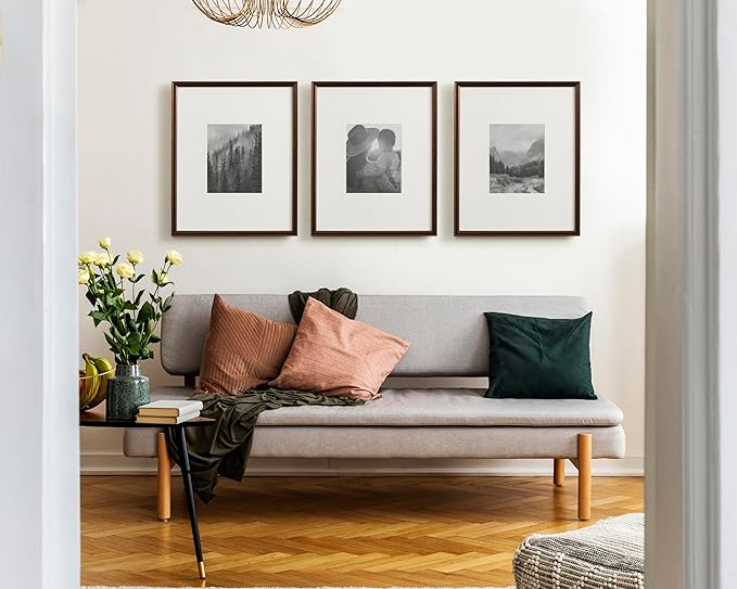 Kate and Laurel Adlynn Rectangle Picture Frame Set of 3; 16 x 20 matted to 8 x 10; Bronze; Vintage Three-Piece Frame Set for Gallery Wall Frame Set in Living Room Wall Decor