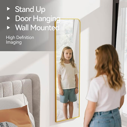 SCWF-GZ Rectangle 57x16 Mirror Full Length Wall Mounted Hanging or Against Wall Metal Frame Dressing Make-up Mirrors for Entryway Bedroom Bathroom Living Room 57 16 inch Gold