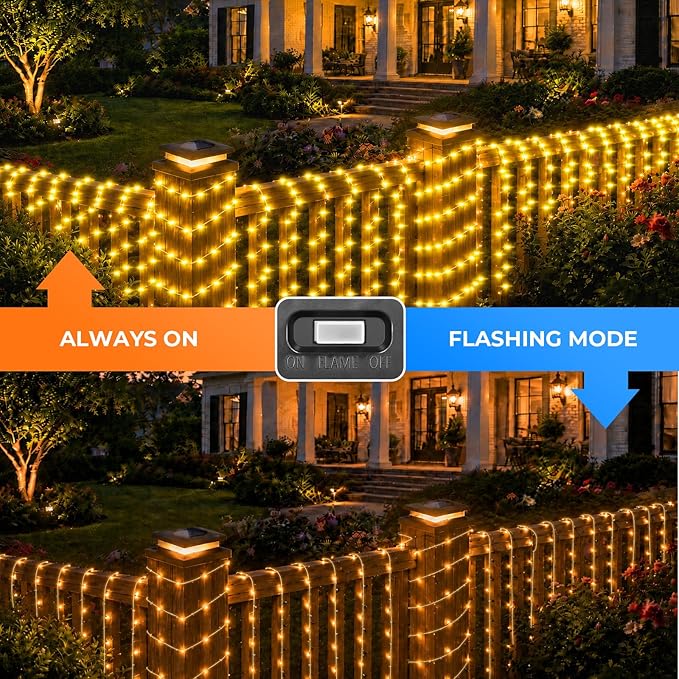 8 Pack Solar Post Cap Lights，Fence Post Solar Lights Fit for 4x4 5x5 6x6 Vinyl/Wooden Posts，2-in-1 Lighting Modes Waterproof Light for Deck Patio or Garden Decor