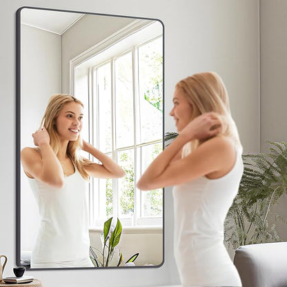 DESBING 30" x 60"Bathroom Mirror, Matte Black Wall Mirror with Metal Frame, Decorative Rectangular Vanity Mirror for Bedroom Bathroom Living Room Entryway (Horizontal)