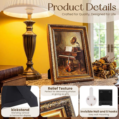 Novabright 8 Pcs Bronze Vintage Picture Frames Gallery Wall Frame Set Antique Collage Photo Decor for Wall Mounting or Tabletop Display Multi Sizes 8x10, 5x7, 4x6 for Gallery Living Room